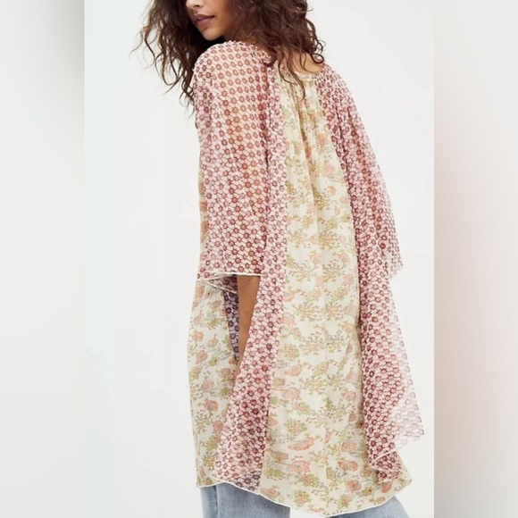 Free People Because I love You Tunic Sheer Floral Boho Oversize Size Large - Picture 9 of 10